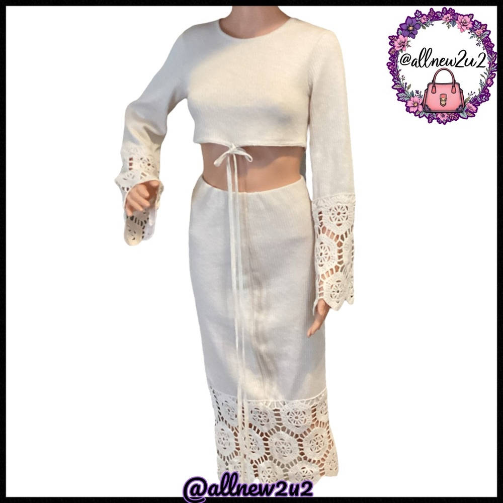 Zara Cream Knit Lightweight Sweater W / Lace Skirt Set Size S - Picture 8 of 16